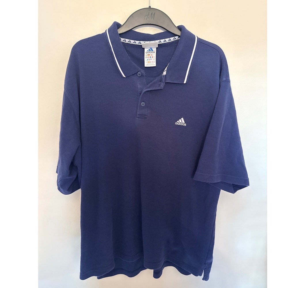 Vintage Adidas Navy Blue Pique Polo Shirt Mens 2XL Short Sleeve Embroidered Logo